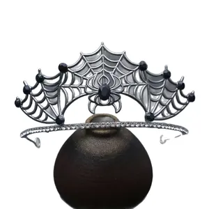 Barocke Gothic Spinnennetz Braut-Tiara mit schwarzen Strasssteinen für Halloween-Partys
