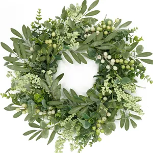 Lifelike artificial eucalyptus and berry wreath for Christmas and home garden wall decor