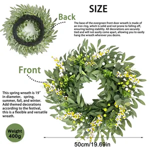 Detailed size and weight view of the 50cm artificial eucalyptus berry wreath