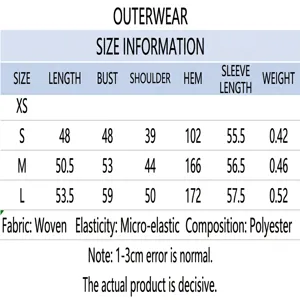 Größentabelle für Damen Paillettenjacke mit detaillierten Maßen und Materialinformationen