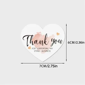 Heart-shaped pink thank you card showing 7x6cm dimensions for small business packaging
