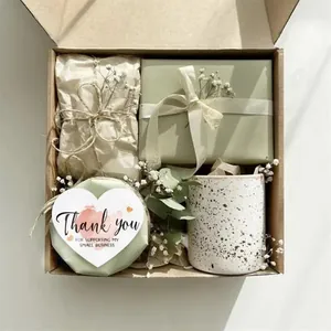 Heart-shaped pink English thank you card set in a stylish gift box with dried flowers