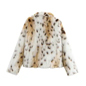 Back view detail of elegant leopard print faux fur coat with soft fluffy texture.