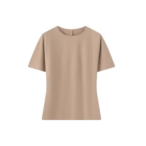 Casual dames t-shirt met ronde hals in kaki kleur met een minimalistisch ontwerp