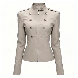 Slim-fit Napoleon military jacket detail with elegant double-breasted metal buttons.