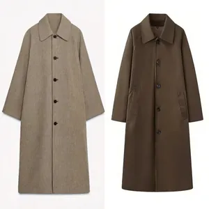 Damen Wendbarer Karierter Langer Trenchcoat Polyester Revers Knopf Mantel Für Herbst Winter Minimalistischer Lässiger Oberbekleidung