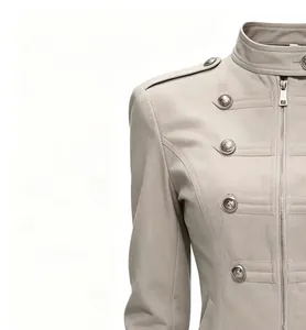 Close-up detail of a vintage Napoleon jacket with decorative metal buttons