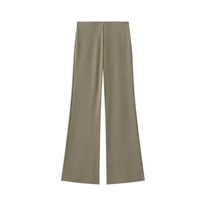 Elegante damesbroek met rechte pijpen in kaki met een minimalistisch high-waist ontwerp