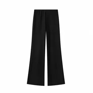 Classic high-waisted black wide-leg trousers for women with elegant fluid drape