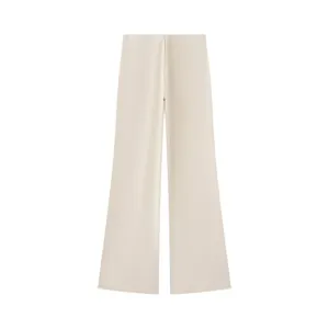 Crèmekleurige broek met hoge taille en rechte pijpen, minimalistisch design, gladde stof