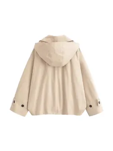 Fashionable khaki hooded poncho-style windbreaker jacket for women