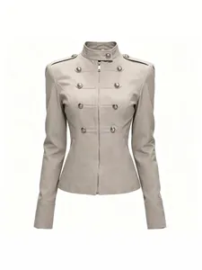 Women's Napoleon military jacket with double-breasted metal buttons and slim fit waist