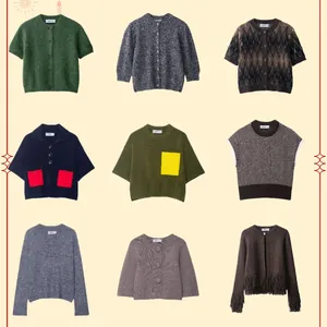 Collection of retro style women's knit sweaters and cardigans in various fall colors