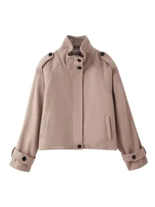 Élégant manteau court en laine pour femme avec col montant pour l'automne