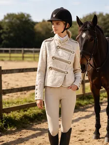 Eleganter Vintage-Jacquard-Blazer mit Stehkragen und Zierknöpfen im Reitsport-Stil