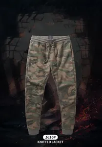 Detailed view of American vintage style camouflage cotton knit jogger pants for men