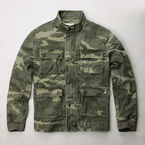 Men's Vintage Military Camouflage Work Jacket Stand Collar Multi-pocket Casual Zip-up Cotton Outerwear Retro Utility Coat