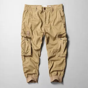 Men's Casual Cotton Cargo Cropped Pants Loose Fit Multi-Pocket Summer Outdoor Jogger Shorts Camouflage Solid Color Trousers