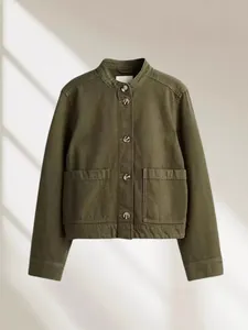 Trendy olijfgroene keperstof spijkerjas voor dames, casual kort model voor het najaar