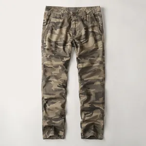 Men's Cargo Casual Trousers Pure Cotton Camouflage Washed Straight Leg Multi Pockets Fashion Outdoor Sports Pants For Men