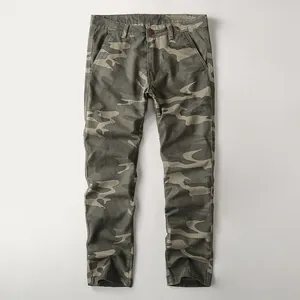 Men's cotton camouflage casual pants with a washed finish and classic cargo styling