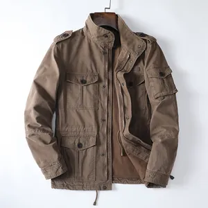 Men Retro American Workwear Jacket Heavyweight Cotton Multi Pocket Cargo Jacket Vintage Stand Collar Outerwear Coat For Men