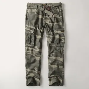 Schwere Camouflage-Cargohose für Herren aus robuster Baumwolle mit Gürtel und Taschen