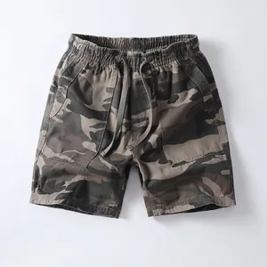 Amerikanische Retro Herren Baumwolle Cargo Shorts Sommer Locker Camouflage Elastischer Bund Kordelzug Lässige Strand Shorts