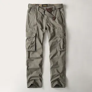Schwere Herren-Cargohose aus reiner Baumwolle mit Gürtel, locker sitzende Outdoor-Hose