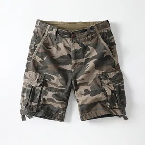 Vintage camouflage cargo shorts for men featuring a relaxed fit and utility pockets.