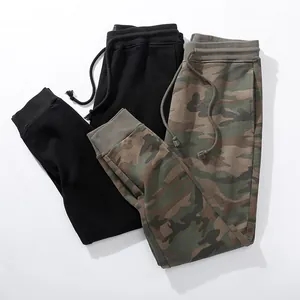 Men's American vintage cotton joggers available in camouflage and solid black styles