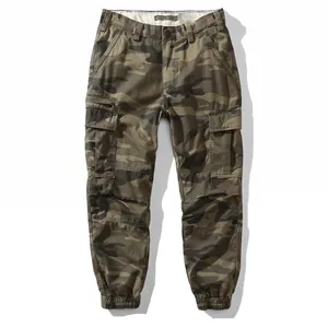 Men Retro Cargo Jogger Pants Loose Fit Multi Pocket Cotton Casual Sweatpants Elastic Cuff Tactical Trousers
