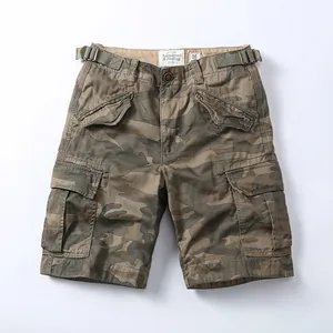 Short Cargo Camouflage Rétro pour Homme en Coton Multi-Poches Décontracté Extérieur Tactique Été Coupe Ample Travail