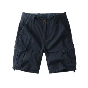 Vintage navy blue cargo shorts for men featuring multiple utility pockets and cotton fabric