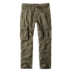 Robuste olivgrüne Cargo-Hose aus Baumwolle für Herren mit passendem Utility-Gürtel.