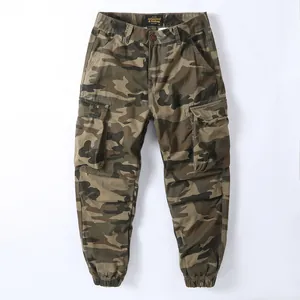 Men's American Retro Camouflage Cargo Pants Loose Multi-Pocket Jogger Sweatpants Cotton Casual Military Trousers Plus Size