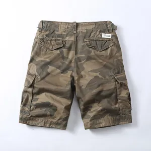 Short cargo de camouflage en coton pour hommes de style vintage avec plusieurs poches