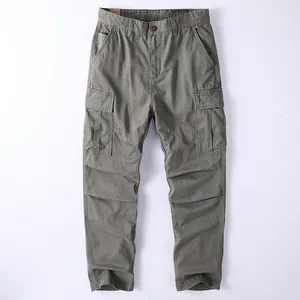 Pantalon Cargo Homme Rétro Américain en Coton Décontracté Multi-Poches Pantalon Large Droit Grande Taille Mode Extérieure Bottom