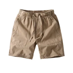Amerikanische Retro-Herren-Baumwollshorts in Khaki mit elastischem Kordelzugbund