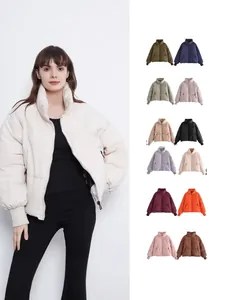 Women Urban Casual Loose Puffer Jacket Stand Collar Windproof Polyester Cotton Filling Winter Coat Warm Outerwear Top