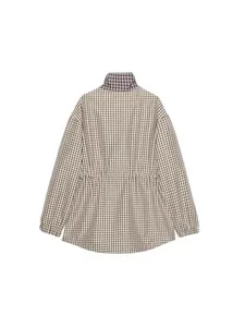 Veste à carreaux vintage pour femmes avec taille à cordon et col montant, vue arrière