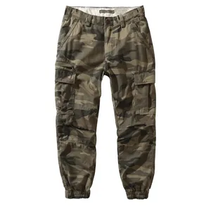 Men's vintage camouflage cargo jogger pants with multi-pockets and elastic cuffs