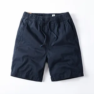 Classic navy blue vintage cotton casual shorts for men with drawstring elastic waist.
