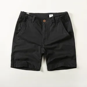 Men's vintage black casual cotton shorts with loose fit and workwear pocket style