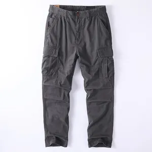 Pantalon cargo pour homme en coton rétro avec plusieurs poches et coupe droite