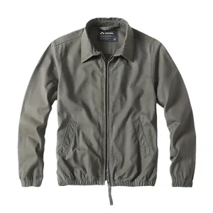 Men's American retro olive green cargo jacket with classic collar and zipper