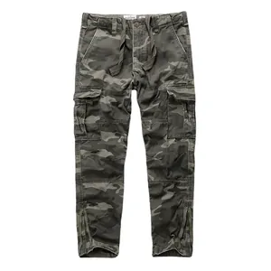 Vintage men's camouflage cargo pants made of washed cotton with drawstring and leg zippers