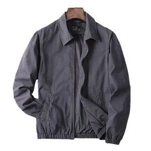 Veste de travail vintage pour homme en coton lavé avec fermeture éclair gris anthracite