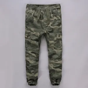 Casual men's camouflage cargo jogger pants with elastic drawstring waistband and side pockets
