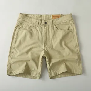 Retro khaki casual cargo shorts for men summer cotton slim fit outdoor wear fashion